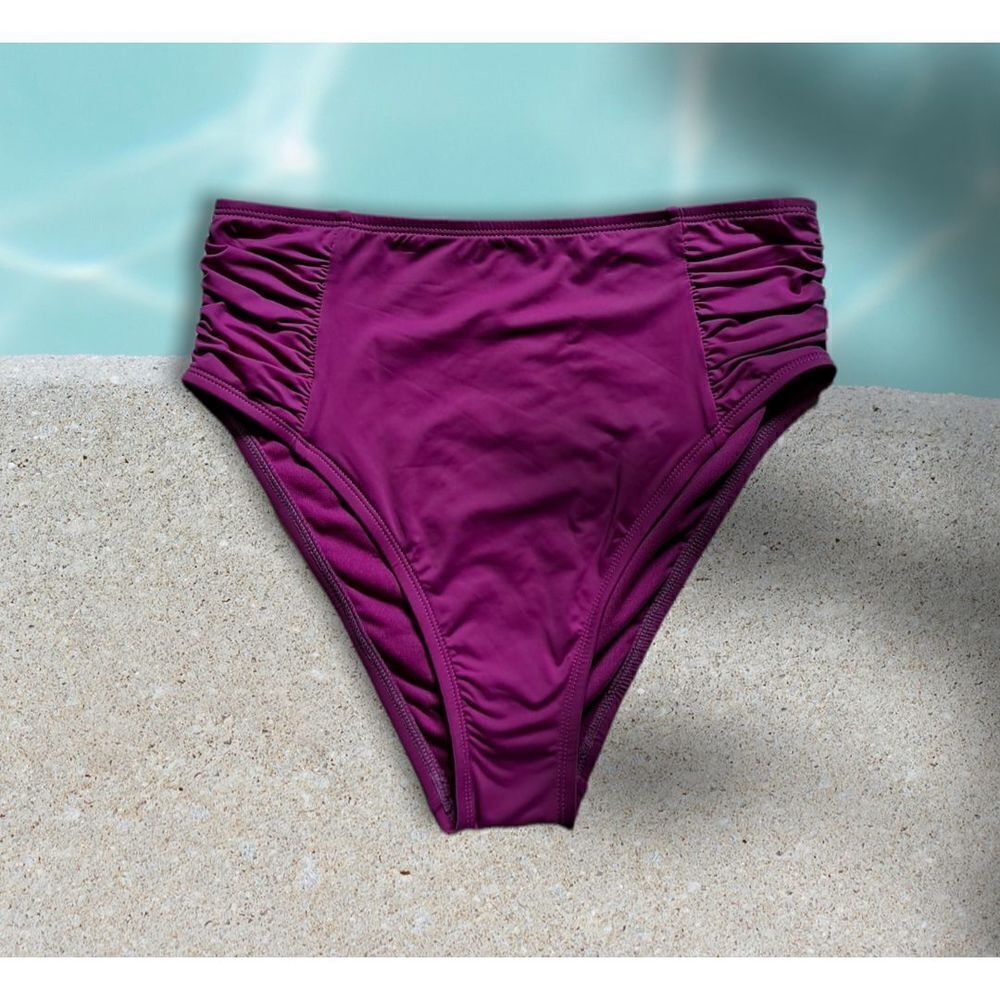 mynah for J.C. Penney Shirred Side Cheeky High Waist Bikini Bottom Orchid Small